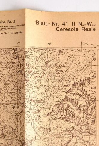 Deutsche Heereskarte "Ceresole Reale" Italien, Maße: 50 x 45 cm, datiert: 1944, gebraucht