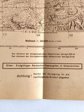 Deutsche Heereskarte "Ceresole Reale" Italien, Maße: 50 x 45 cm, datiert: 1944, gebraucht