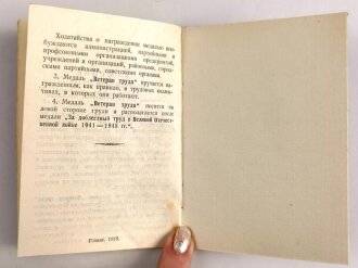 Russland UDSSR, Verleihungsheft zum Orden " Veteran der Arbeit" datiert 1984