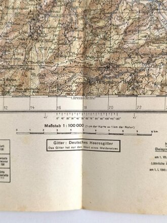 Deutsche Heereskarte "Falterona" Italien, Maße: 49 x 45,5 cm, datiert: 1944, gebraucht