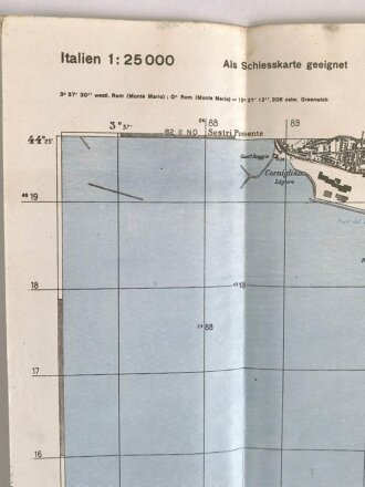 Deutsche Heereskarte "Genova" Italien, Maße: 50,5 x 44,5 cm, datiert: 1944, gebraucht