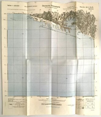 Deutsche Heereskarte "Genova" Italien, Maße: 50,5 x 44,5 cm, datiert: 1944, gebraucht