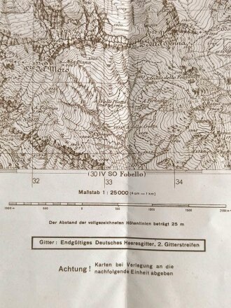 Deutsche Heereskarte "Bannio" Italien, Maße: 50 x 45 cm, datiert: 1945, stark gebraucht