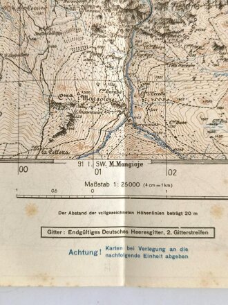 Deutsche Heereskarte "Frabosa Soprana" Italien, Maße: 49 x 45,5 cm, datiert: 1944, gebraucht