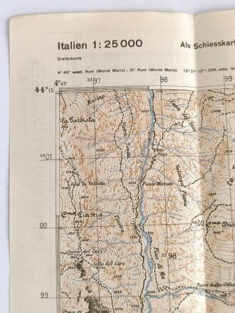 Deutsche Heereskarte "Monte Mongioje" Italien, Maße: 49 x 45,5 cm, datiert: 1944, gebraucht