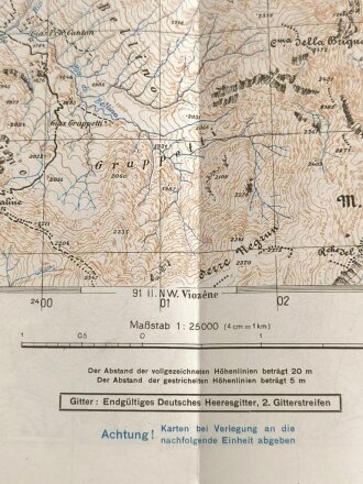 Deutsche Heereskarte "Monte Mongioje" Italien, Maße: 49 x 45,5 cm, datiert: 1944, gebraucht