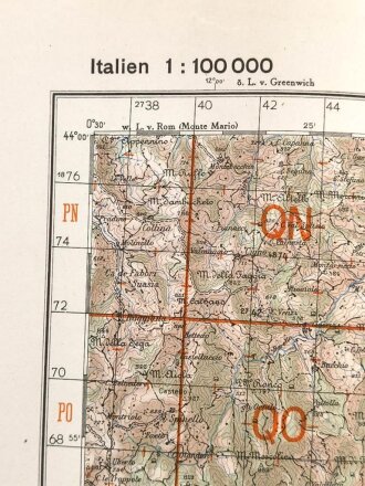 Truppenkarte "Mercato Saraceno" Italien, Maße: 55 x 69 cm, datiert: 1944, gebraucht