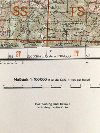 Truppenkarte "Mercato Saraceno" Italien, Maße: 55 x 69 cm, datiert: 1944, gebraucht