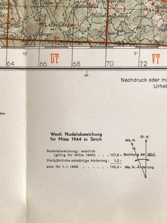 Truppenkarte "Mercato Saraceno" Italien, Maße: 55 x 69 cm, datiert: 1944, gebraucht