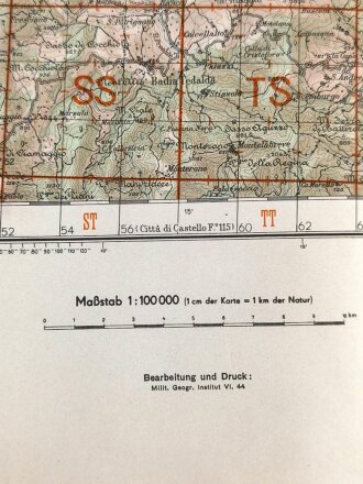 Truppenkarte "Mercato Saraceno" Italien, Maße: 55 x 69 cm, datiert: 1944, gebraucht