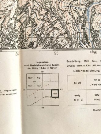 Deutsche Heereskarte "Sestri Ponente" Italien, Maße: 50 x 44,5 cm, datiert: 1944, gebraucht