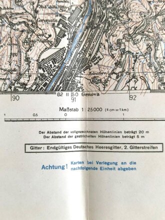 Deutsche Heereskarte "Sestri Ponente" Italien, Maße: 50 x 44,5 cm, datiert: 1944, gebraucht