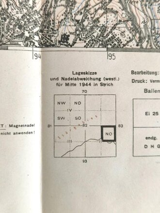 Deutsche Heereskarte "Sestri Ponente" Italien, Maße: 50 x 44,5 cm, datiert: 1944, gebraucht