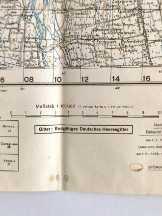 Deutsche Heereskarte "Bassano del Grappa" Italien, Maße: 51 x 48 cm, datiert: 1945, gebraucht