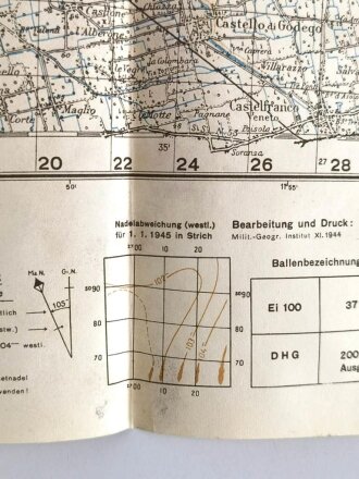 Deutsche Heereskarte "Bassano del Grappa" Italien, Maße: 51 x 48 cm, datiert: 1945, gebraucht