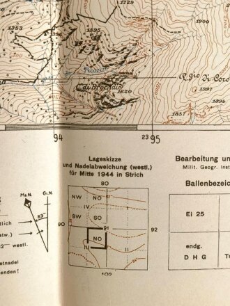 Deutsche Heereskarte "Tenda" Italien, Maße: 49 x 46 cm, datiert: 1944, gebraucht