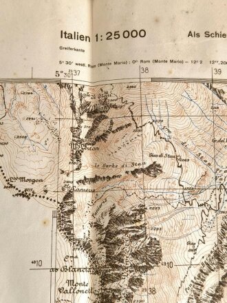Deutsche Heereskarte "Bagni" Italien, Maße: 49 x 53 cm, datiert: 1944, stark gebraucht