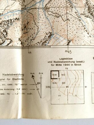 Deutsche Heereskarte "Bagni" Italien, Maße: 49 x 53 cm, datiert: 1944, stark gebraucht