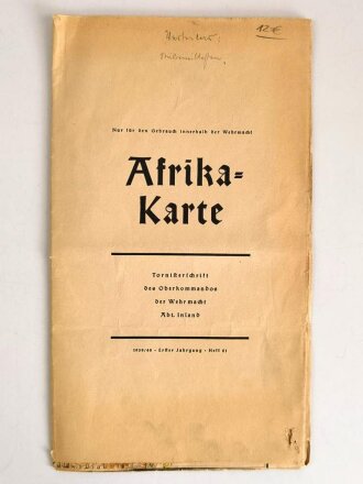 Landkarte Afrika, Maße: 67 x 58,5 cm, datiert: 1939/40, gebraucht