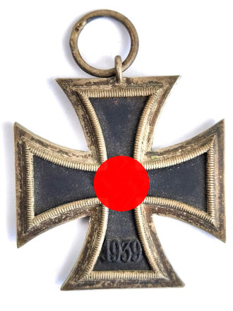 Eisernes Kreuz 2. Klasse 1939, mit Hersteller im Bandring dieser aber nicht lesbar, Hakenkreuz mit vollständiger Schwärzung