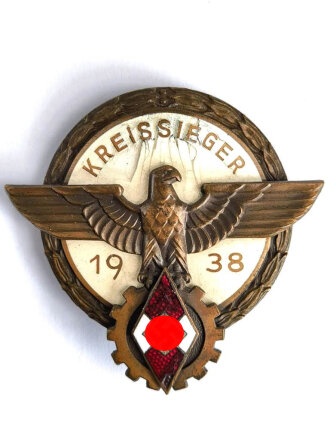 Hitler Jugend, Kreissieger Abzeichen " Ehrenzeichen im Reichsberufswettkampf 1938 " Emaille beschädigt