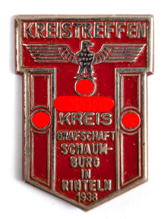 Blechabzeichen " Kreistreffen NSDAP Kreis Grafschaft Schaumburg in Rinteln 1938 "