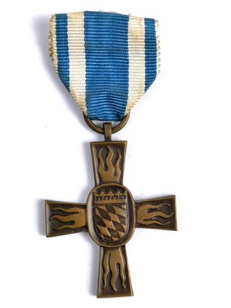 Bayern, Feuerwehr Ehrenzeichen in Bronze für 25 Jahre, 2. Fassung von 1955 bis 1971, Nadel mit Kleberesten