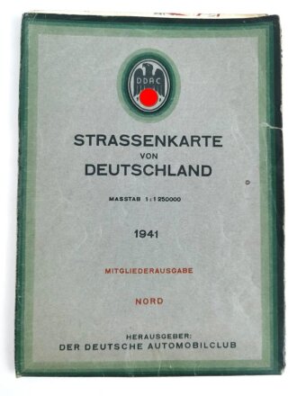 Der Deutsche Automobile Club (DDAC) Strassenkarte von Deutschland Mitgliederausgabe Nord 1941, Maße: 87,5 x 123 cm