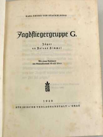 "Jagdfliegergruppe G. - Jäger an Polens Himmel", 173 Seiten, 1940, gebraucht, DIN A5, fleckig