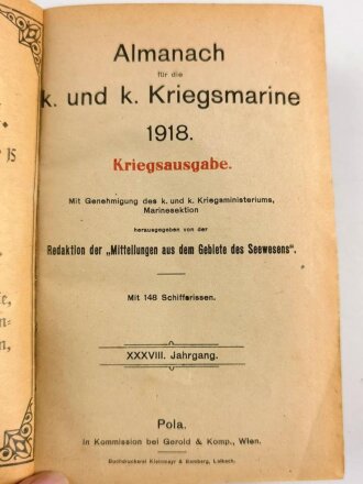 Österreich "Almanach für die k. und k. Kriegsmarine 1918" 688 Seiten, DIN A6