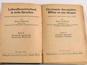 "Luftwaffenwörterbuch, Band II Deutsch - Spanisch", 1127 Seiten, 1943, gebraucht, DIN A5, stark gebraucht