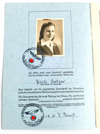 "Reichssportabzeichen in bronze", Urkundenheft für Frauen" Halle an der Saale 1940