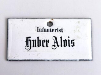Emailleschild "Huber Alois" Maße 3 x 6cm