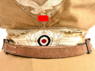 Luftwaffe Tropenschirmmütze , sogenannte "Hermann Meyer Mütze". Getragenes Stück , die Effekten original vernäht, Kopfgrösse 58