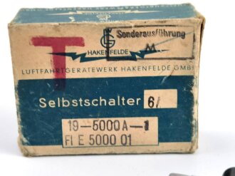 Luftwaffe Selbstschalter zur Sicherung der elektrischen Bordanlage gegen Überlastung und Kurzschluß. FL E 5000 01, ungebrauchtes Stück in der originalen Verpackung