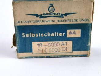 Luftwaffe Selbstschalter zur Sicherung der elektrischen Bordanlage gegen Überlastung und Kurzschluß. FL E 5000 01, ungebrauchtes Stück in der originalen Verpackung