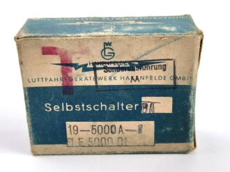 Luftwaffe Selbstschalter zur Sicherung der elektrischen Bordanlage gegen Überlastung und Kurzschluß. FL E 5000 01, ungebrauchtes Stück in der originalen Verpackung