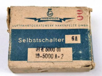 Luftwaffe Selbstschalter zur Sicherung der elektrischen Bordanlage gegen Überlastung und Kurzschluß. FL E 5000 01, ungebrauchtes Stück in der originalen Verpackung