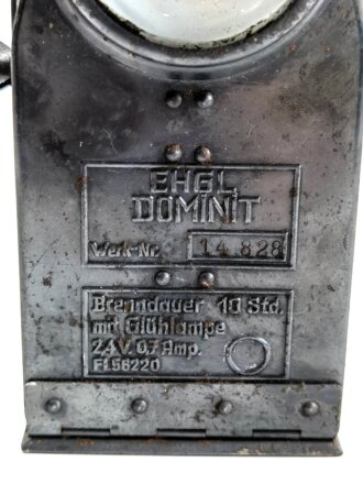 Luftwaffe Sicherheitslampe "Dominit" Fl 56220, Funktion  nicht geprüft, lässt sich nicht öffnen, da wir den Dreikantschlüssel nicht besitzen