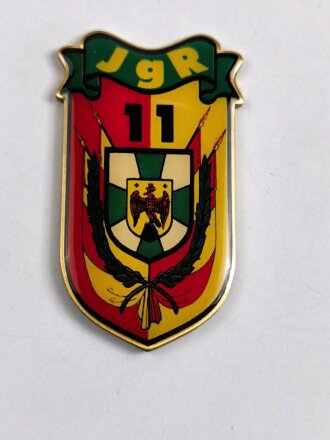 Österreich, Truppenkörperabzeichen Bundesheer " Jägerregiment 11 " Breite 3,3 cm und höhe 6 cm, Rückseitig Klebereste