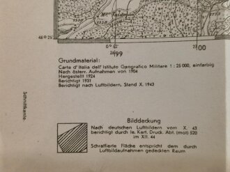 Deutsche Heereskarte "Vigo di Fassa" Italien, Maße 45 x 50 cm, datiert 1944, ungebraucht
