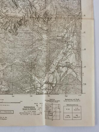 Deutsche Heereskarte "Vigo di Fassa" Italien, Maße 45 x 50 cm, datiert 1944, ungebraucht
