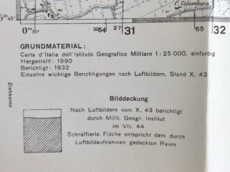 Deutsche Heereskarte "Montebelluna"  Italien, Maße 45 x 50 cm, datiert 1944, ungebraucht