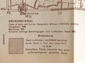 Deutsche Heereskarte "Cassano D Adda"  Italien, Maße 45 x 50 cm, datiert 1944, ungebraucht