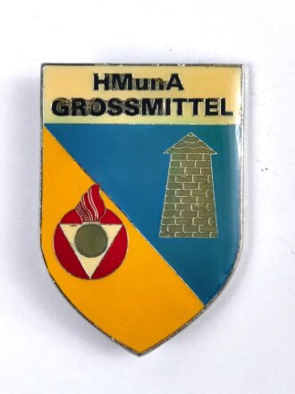 Österreich, Truppenkörperabzeichen Bundesheer  " Heeresmunitionsanstalt Grossmittel ",  Maße 42 x 60 mm