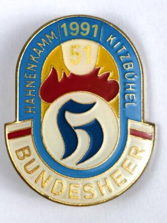 Österreich, Abzeichen Hahnenkamm 51 ( 1991 ) Kitzbühel " Bundesheer "  Maße 34 x 43 mm