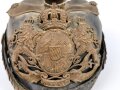 Bayern, Pickelhaube für einen Offizier der Chevaulegers. Dachbodenfund im Fundzustand