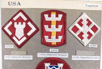 U.S. Army, Sammlung Ärmelabzeichen " Ingenieure ", auf Karton getackert