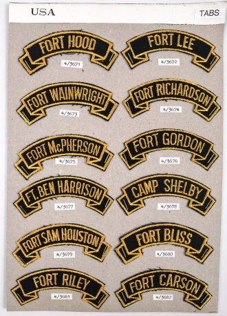 U.S.Army, Sammlung Ärmelabzeichen, auf Karton getackert