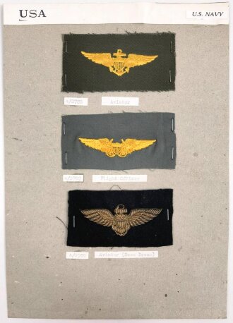 U.S. Navy, Sammlung Abzeichen, auf Karton getackert
